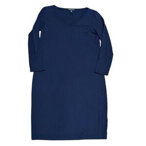 Eileen Fisher V-Nexk Shift Dress Navy 3/4 Sleeve Size PP Petite Women’s